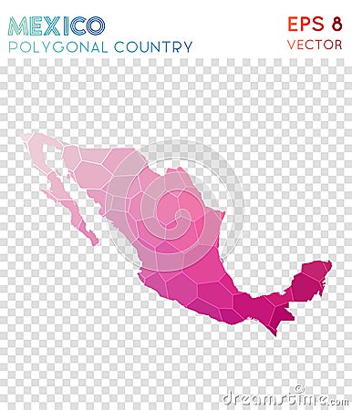 Mexico polygonal map, mosaic style country. Vector Illustration