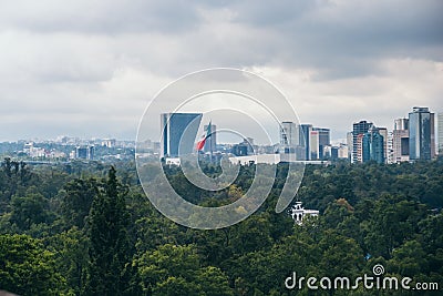 MEXICO - SEPTEMBER 29: Large Mexican flag seen from the Chapultepec Castle , September 29, 2017 in Mexico City, Mexico Editorial Stock Photo