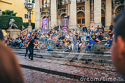 MEXICO - SEPTEMBER 23: Mime doing a street performer for a crow Editorial Stock Photo
