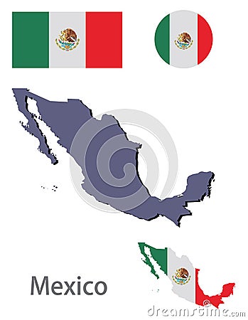 Country Mexico silhouette and flag vector Vector Illustration