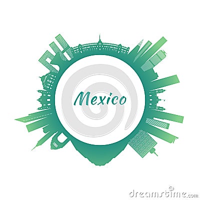 Mexico skyline with colorful buildings. Vector Illustration