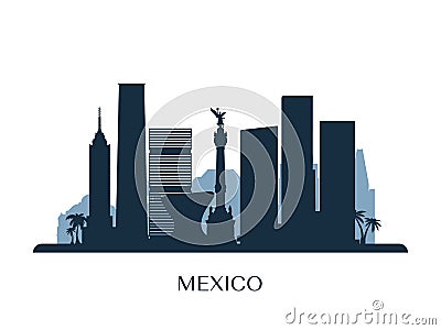 Mexico skyline, monochrome silhouette. Vector Illustration