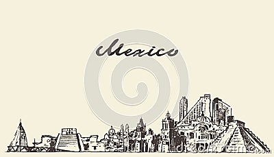 Mexico skyline vector illustration drawn sketch Vector Illustration