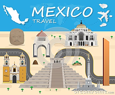 Mexico travel background Landmark Global Travel And Journey Info Vector Illustration