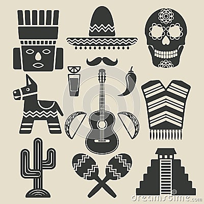 Mexico travel icons set Vector Illustration