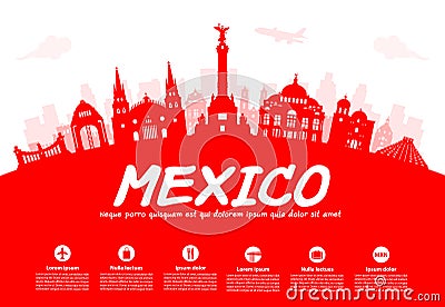 Mexico Travel Landmarks. Vector Illustration