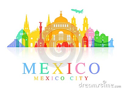Mexico Travel Landmarks. Vector Illustration