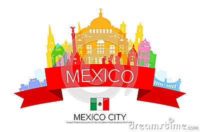 Mexico Travel Landmarks. Vector Illustration