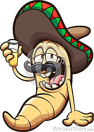 Mezcal or tequila worm sitting drunk Vector Illustration