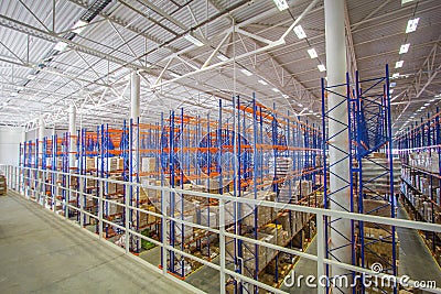 Mezzanine and large storage with shelves Stock Photo