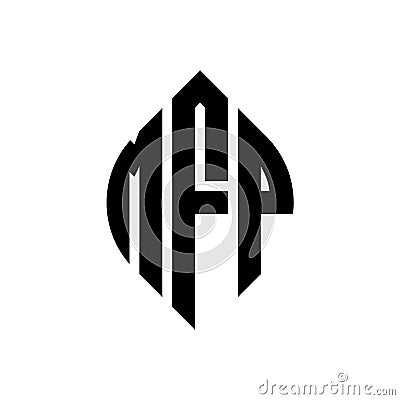 MFP circle letter logo design with circle and ellipse shape. MFP ellipse letters with typographic style. The three initials form a Vector Illustration
