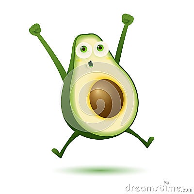 Jumping funny avocado fruit character Stock Photo