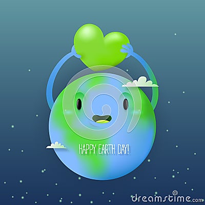 Happy earth day card with a cute eart planet Stock Photo