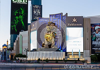 MGM Grand Golden lion at dusk Editorial Stock Photo
