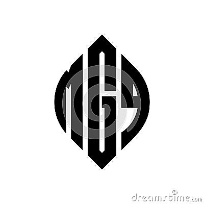 MGQ circle letter logo design with circle and ellipse shape. MGQ ellipse letters with typographic style. The three initials form a Vector Illustration