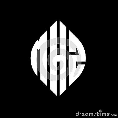 MHZ circle letter logo design with circle and ellipse shape. MHZ ellipse letters with typographic style. The three initials form a Vector Illustration