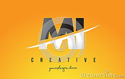 MI M I Letter Modern Logo Design with Yellow Background and Swoosh. Vector Illustration