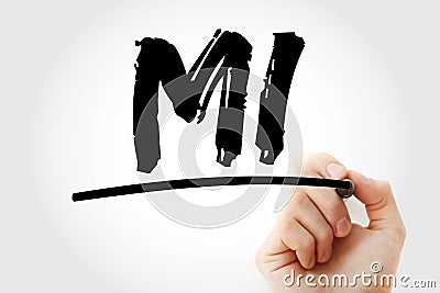 MI - Myocardial Infarction acronym with marker, health concept background Stock Photo