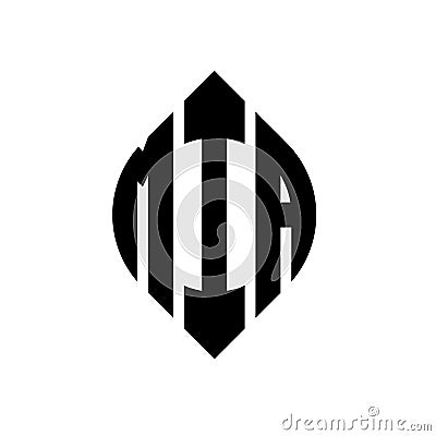 MIA circle letter logo design with circle and ellipse shape. MIA ellipse letters with typographic style. The three initials form a Vector Illustration