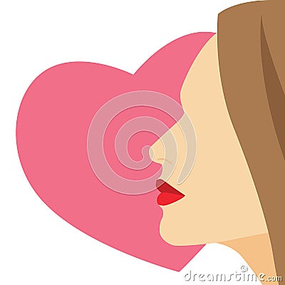 Woman face on a pink hearton white background illustration Cartoon Illustration