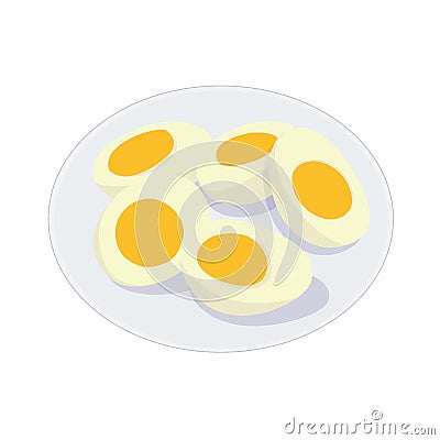 Boiled eggs in a plate on White background Cartoon Illustration