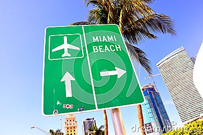 Miami Beach direction sign Editorial Stock Photo