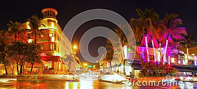 Miami Beach Florida, colorful night summer scene Stock Photo