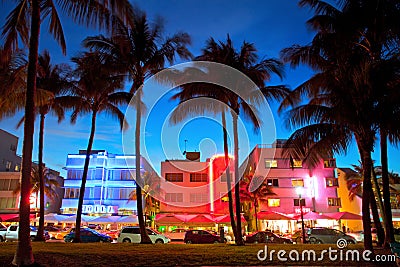 Miami Beach, Florida hotels and restaurants at sunset Stock Photo