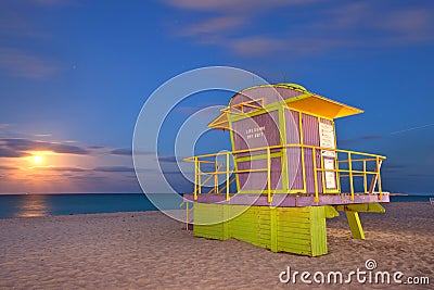 Miami Beach Florida lifeguard house at night Stock Photo
