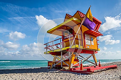 Miami Beach Lifeguard Stand in the Florida sunshine Editorial Stock Photo