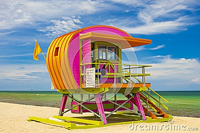 Miami Beach lifeguard station on the shoreline Stock Photo