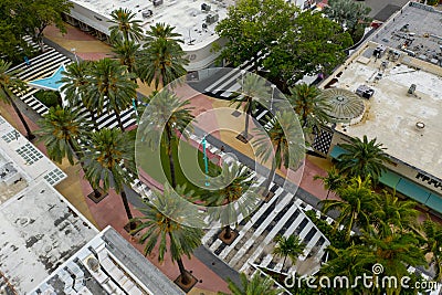 Miami Beach Lincoln Road shops closed observing social distancing order by president Trump shot with drone Editorial Stock Photo