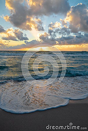 Miami Beach Sunrise and Breaking Waves Stock Photo