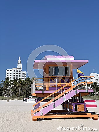 Miami beach colorful lifeguard rescue tower Editorial Stock Photo