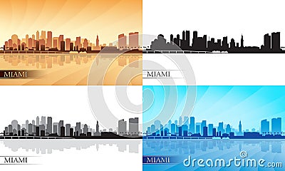 Miami city skyline silhouettes set Vector Illustration