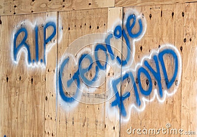 Miami Downtown, FL, USA - JUNE 4, 2020: Rip Floyd George sign. Graffiti in memory of the murdered black man in Editorial Stock Photo