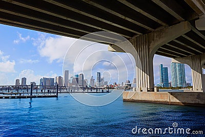 Miami downtown skyline under bridge Florida Stock Photo