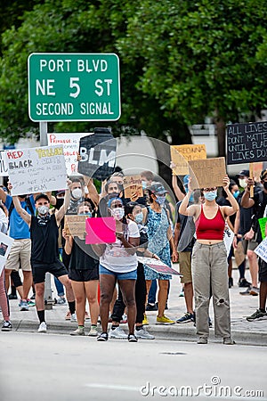 George Floyds death by police brutality protest Black Lives Matter at Downtown Miami FL USA Editorial Stock Photo