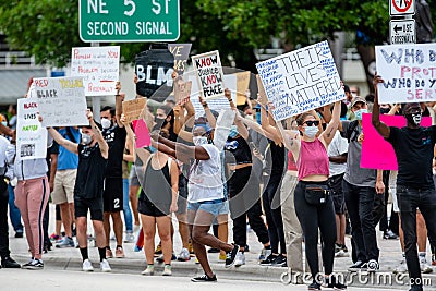 George Floyds death by police brutality protest Black Lives Matter at Downtown Miami FL Editorial Stock Photo