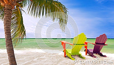 Miami Florida, Panorama of colorful lounge chairs Stock Photo