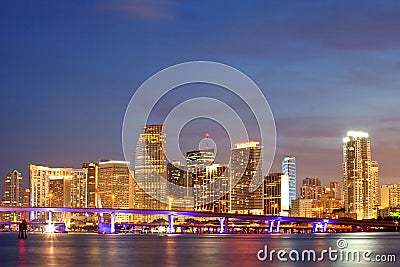 Miami Florida sunset over downtown buildings Stock Photo
