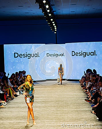 Art Heart Fashion Miami Swim Week - Desigual Fashion show. Models walking runway. Editorial Stock Photo