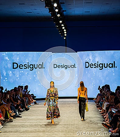 Art Heart Fashion Miami Swim Week - Desigual Fashion show. Models walking runway. Editorial Stock Photo