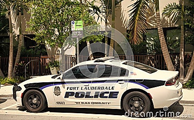Miami, Florida USA - March 25, 2023: Dodge Charger police emergency car in miami fort lauderdale, side view. Editorial Stock Photo