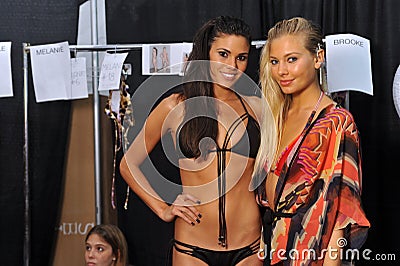 MIAMI - JULY 19: Models get ready backstage at the Agua Bendita Collection for Spring/ Summer 2014 Editorial Stock Photo