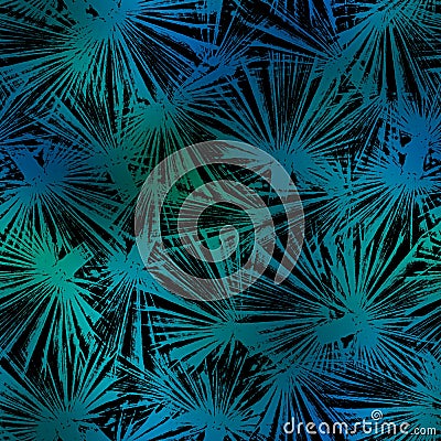 Miami night tropical black foliage on sunset blur Cartoon Illustration