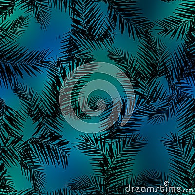 Miami night tropical black foliage on sunset blur Cartoon Illustration