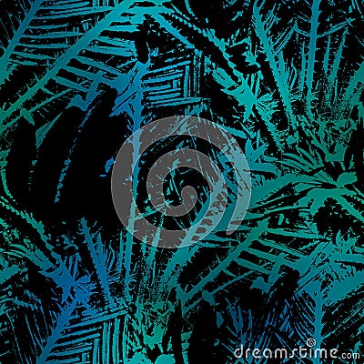 Miami night tropical black foliage on sunset blur Cartoon Illustration