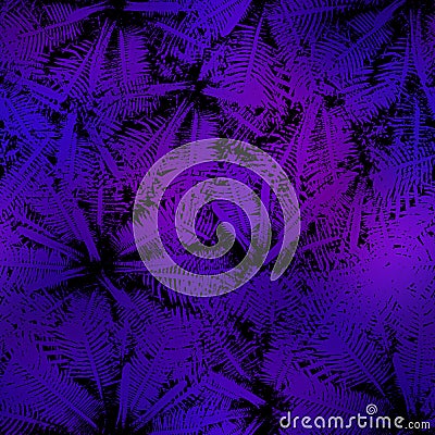 Miami night tropical black foliage on sunset blur Cartoon Illustration