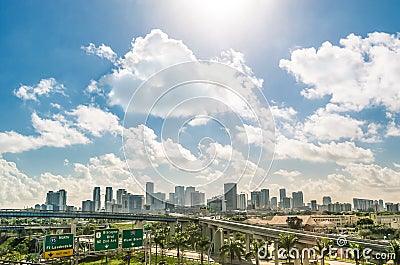 Miami skyline and highways daytime Stock Photo